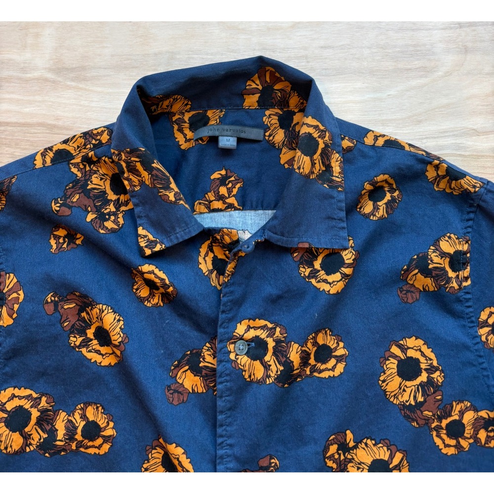 John Varvatos Mens Danny Camp Shirt Poppy Print Button Down Navy Nature Indie - Picture 3 of 9